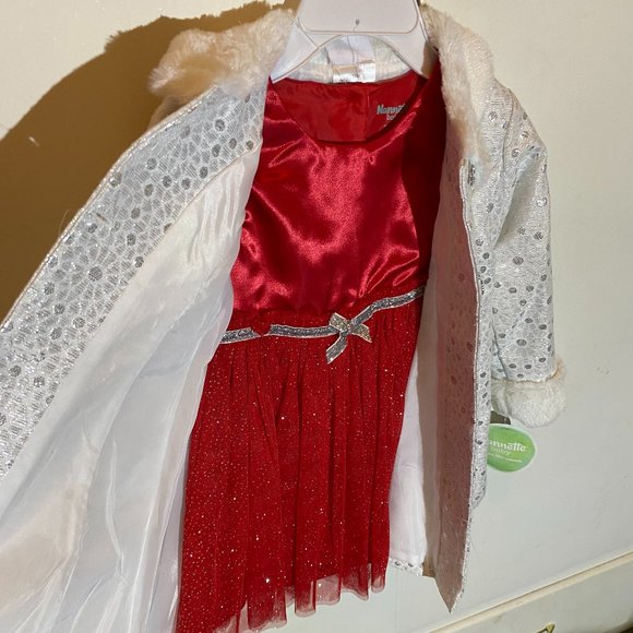 Nannette Baby Girl 2pc. White Sparkly Coat/Red Dress - Picture 8 of 15